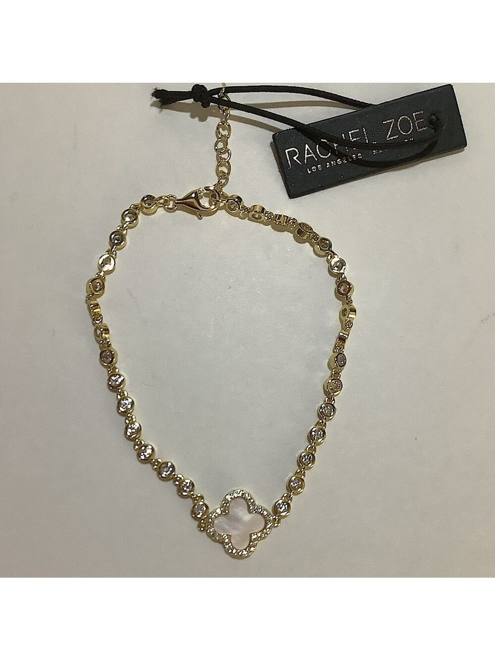 Rachel Zoe Pave’ Clover Mother Of Pearl CZ Bracelet New